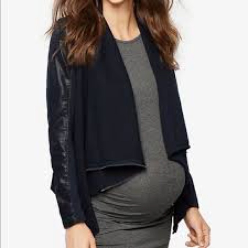 BlankNYC Black Faux Leather Drapey Maternity Jacket